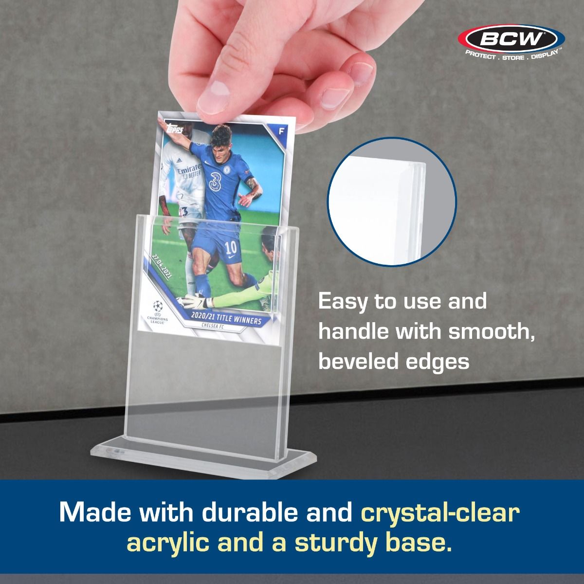 BCW ½ Inch Vertical Acrylic Card Holder – Clear Display Stand for Trading Cards
