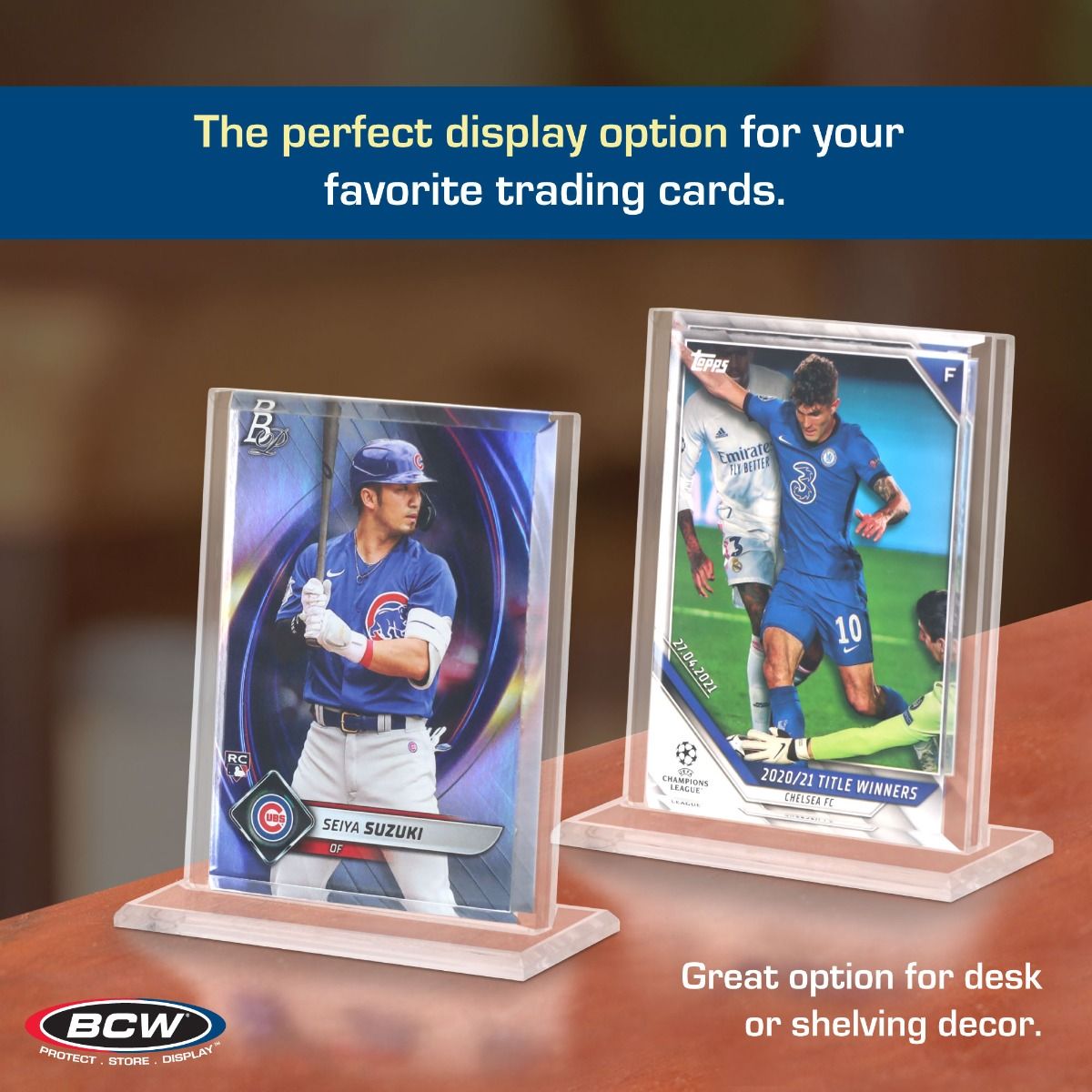 BCW ½ Inch Vertical Acrylic Card Holder – Clear Display Stand for Trading Cards